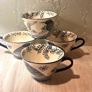 Anthropologie Saga Blue Bird Mugs